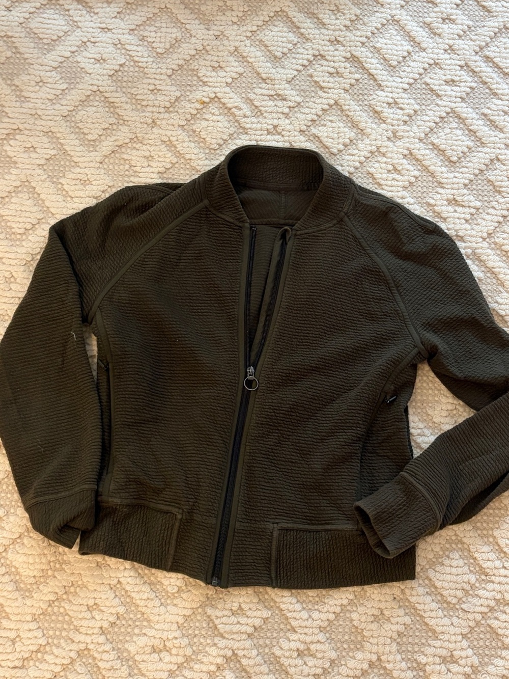 lululemon athletica quilted bomber jacket in olive